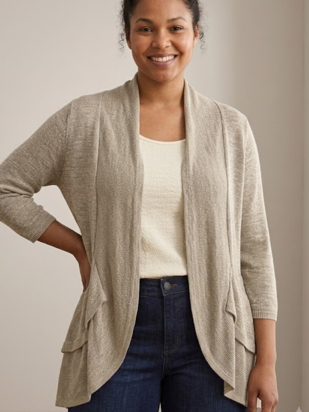 twik Lightweight Cardigan Comfort Summer Layer Neutral Knit Fisherman